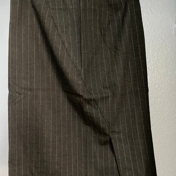 Wool Dark Gray Striped Midi Pencil Skirt, S, Made in USA, Business Formal, 28'' - Picture 2 of 3